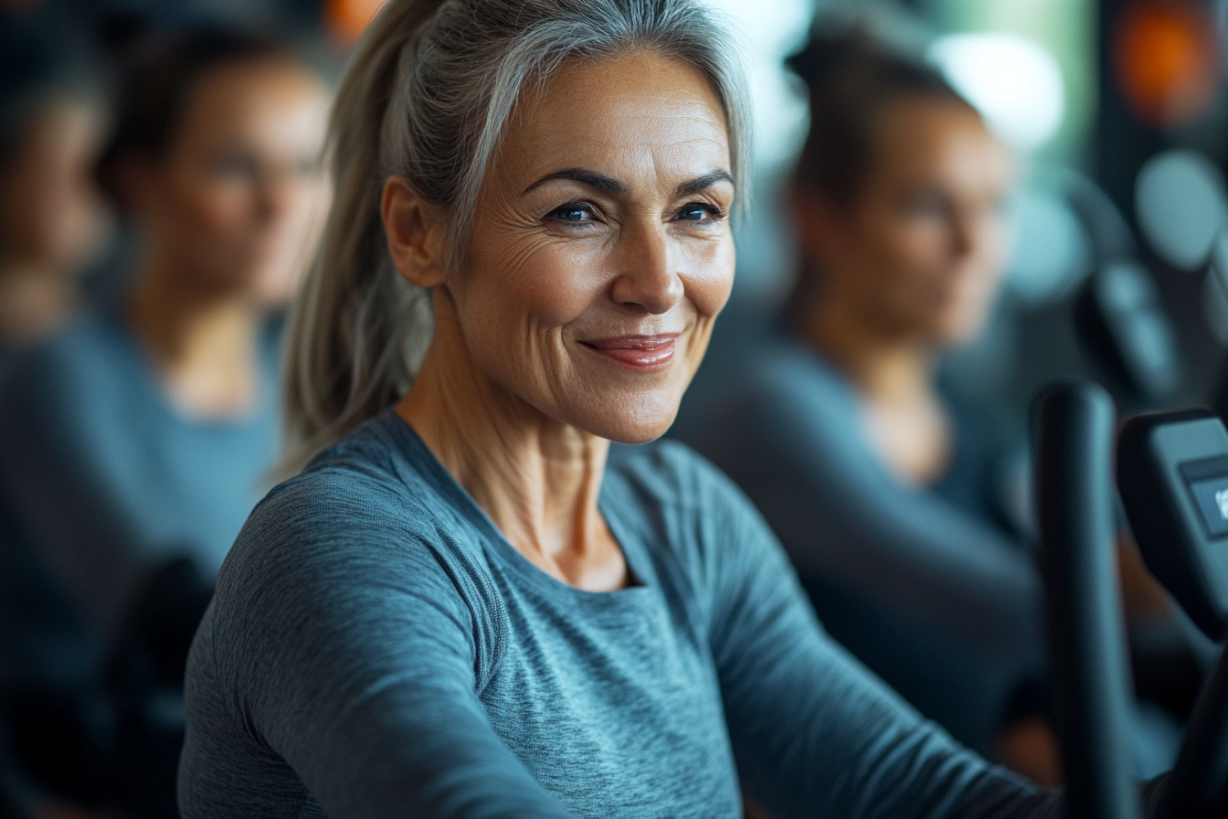 Активні старші люди на тренуванні